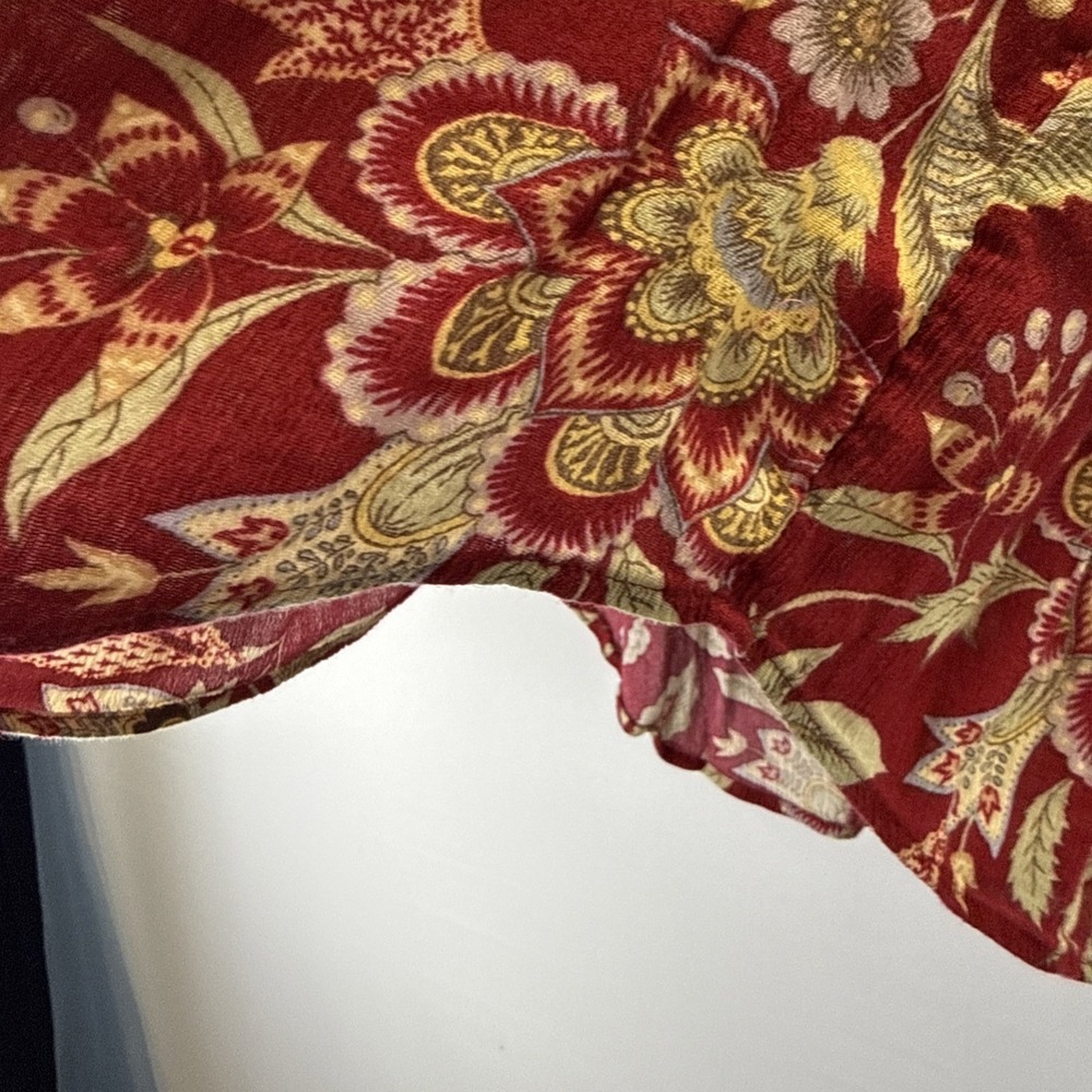 Chaps Women's Top Size 2X Plus Red Gold Floral Long‎ Sleeve Peasant V Neck Full - Picture 5 of 8